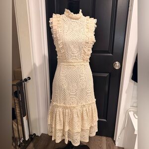 Elegant Cream Lace Midi Dress